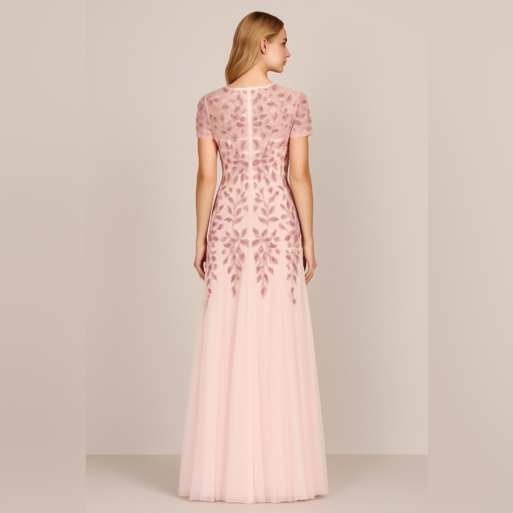 Adrianna Papell Elegant Pink Embroidered Evening Gown - Picture 2 of 13